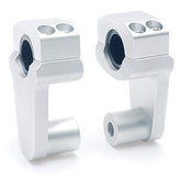 Elevadores de abrazadera de manillar pivotantes APE RACING de 2" de altura, plateados, para manillares de 7/8" o 1 1/8", montaje en abrazadera de potencia de 7/8".