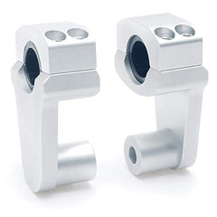 Elevadores de abrazadera de manillar pivotantes APE RACING de 2" de altura, plateados, para manillares de 7/8" o 1 1/8", montaje en abrazadera de potencia de 7/8".