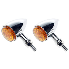 Clignotants moto - APE RACING Clignotants métalliques style balle classique à LED, universels pour motos avec filetage de 10 mm (chrome + lentilles ambrées)