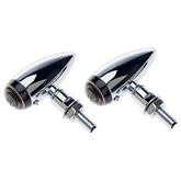 Intermitentes para motocicleta APE RACING, estilo bala clásico, de metal, con bombillas, universales, con orificios de 10 mm (cromados y lentes ahumados).