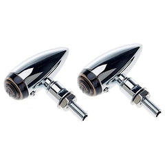 Intermitentes para motocicleta APE RACING, estilo bala clásico, de metal, con bombillas, universales, con orificios de 10 mm (cromados y lentes ahumados).