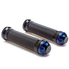 Puños de motocicleta de 7/8" - Puños universales de gel de goma y aluminio CNC con extremo de manillar para ATV, motocicleta y scooter (azul)