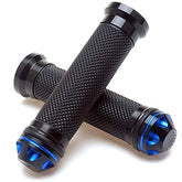 Puños de motocicleta de 7/8" - Puños universales de gel de goma y aluminio CNC con extremo de manillar para ATV, motocicleta y scooter (azul)