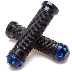 Puños de motocicleta de 7/8" - Puños universales de gel de goma y aluminio CNC con extremo de manillar para ATV, motocicleta y scooter (azul)