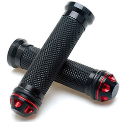 Puños de motocicleta de 7/8" - Puños universales de aluminio CNC con gel y goma para manillar de 7/8" (rojos)