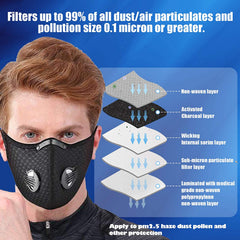Mascarilla deportiva reutilizable con filtros para exteriores (paquete de 2)