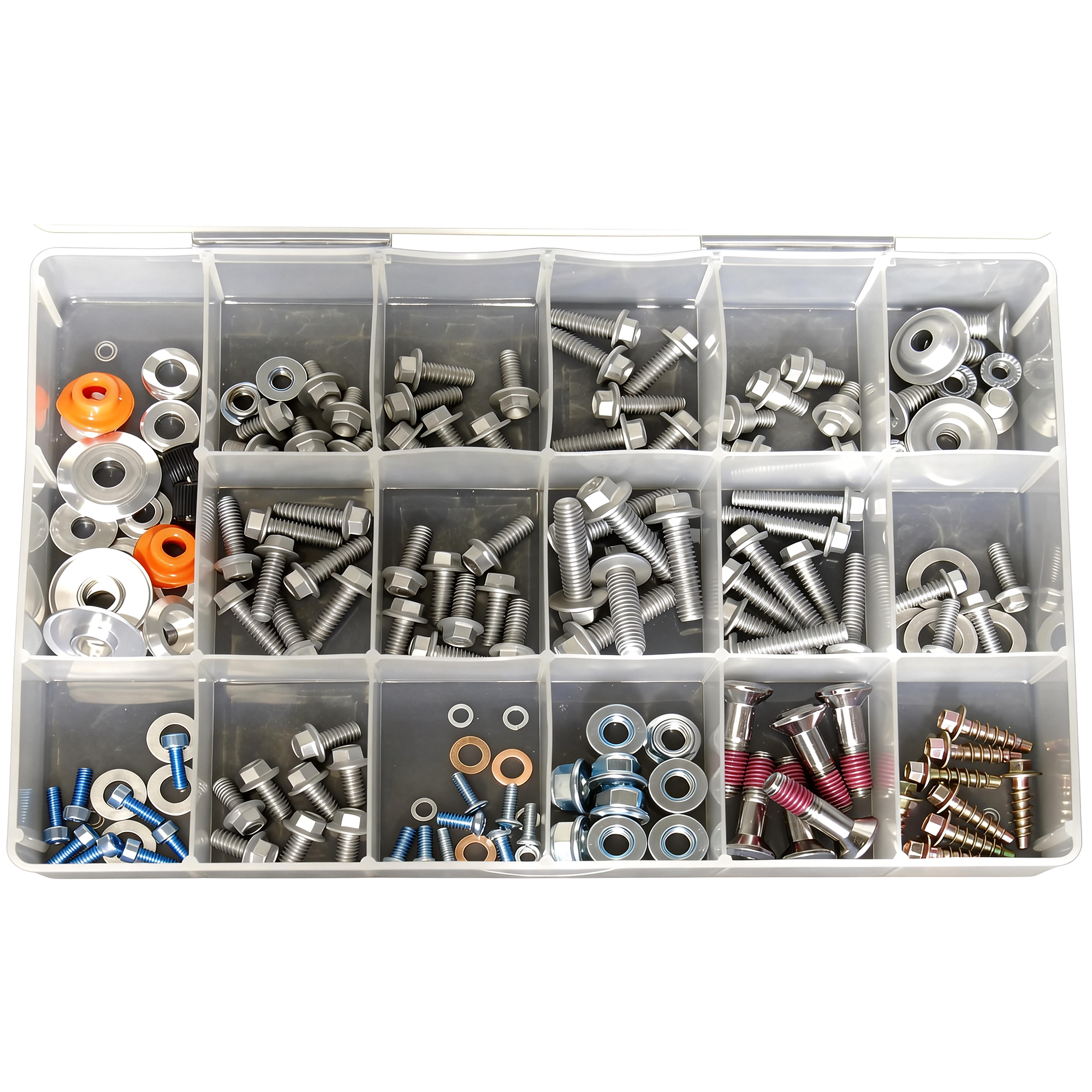 Pit Crew Tools KTM Dirtbike Bolt Kit – SX SXF EXC XC XCF SMR 142-Piece Maintenance Hardware Set