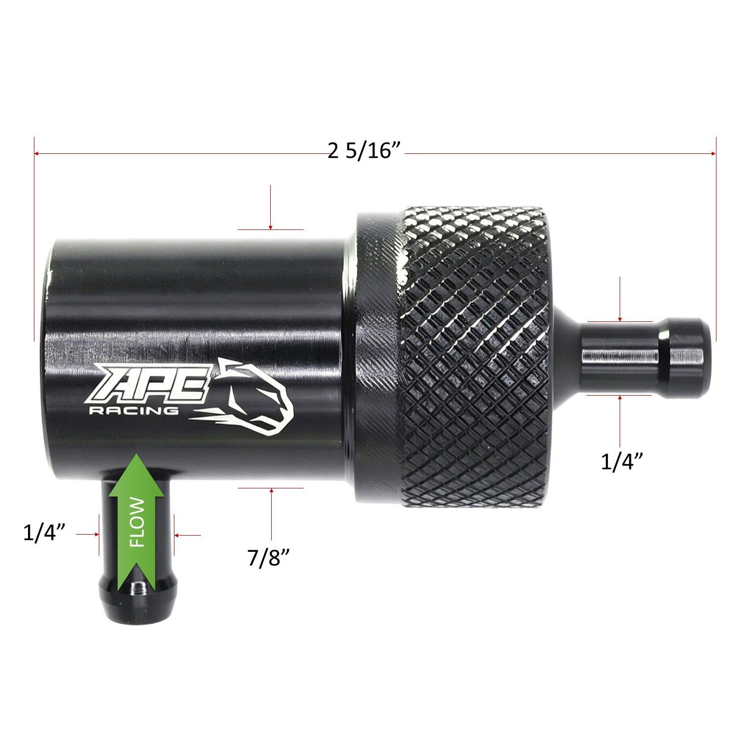 APE RACING 90 Degree Inline Fuel Filter for 1/4" Fuel Line – Billet Aluminum