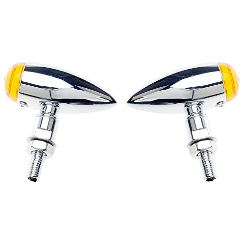 Intermitentes para motocicleta APE RACING, estilo bala clásico, de metal cromado, con bombillas y lentes ámbar, ajuste universal para motocicletas con orificios de 10 mm de rosca.