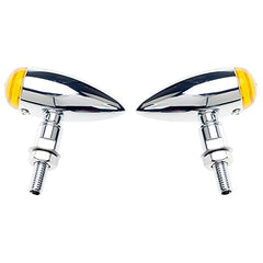 Intermitentes para motocicleta APE RACING, estilo bala clásico, de metal cromado, con bombillas y lentes ámbar, ajuste universal para motocicletas con orificios de 10 mm de rosca.