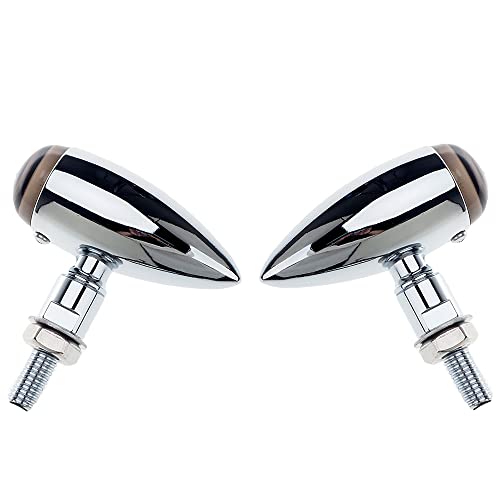 Intermitentes para motocicleta APE RACING, estilo bala clásico, de metal, con bombillas, universales, con orificios de 10 mm (cromados y lentes ahumados).