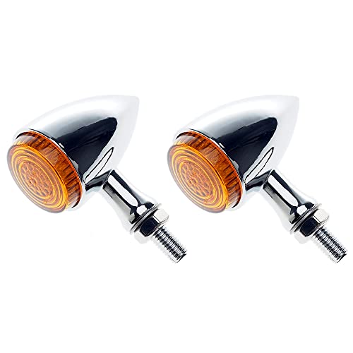 Clignotants moto - APE RACING Clignotants métalliques style balle classique à LED, universels pour motos avec filetage de 10 mm (chrome + lentilles ambrées)