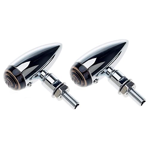 Intermitentes para motocicleta APE RACING, estilo bala clásico, de metal, con bombillas, universales, con orificios de 10 mm (cromados y lentes ahumados).