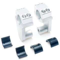 Elevadores de abrazadera de manillar pivotantes APE RACING de 2" de altura, plateados, para manillares de 7/8" o 1 1/8", montaje en abrazadera de potencia de 7/8".