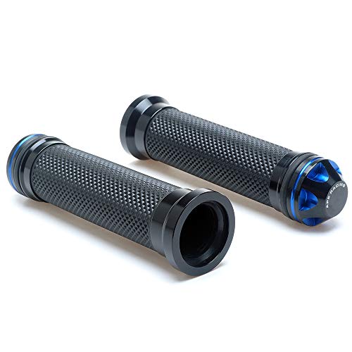 Puños de motocicleta de 7/8" - Puños universales de gel de goma y aluminio CNC con extremo de manillar para ATV, motocicleta y scooter (azul)