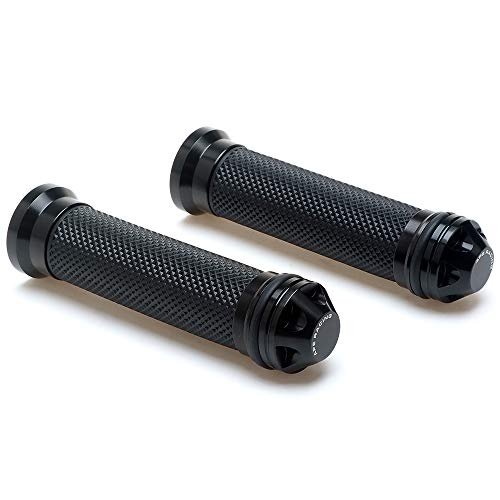 Puños de motocicleta de 7/8" - Puños universales de gel de goma y aluminio CNC con extremo de manillar para ATV, motocicleta y scooter (negro)