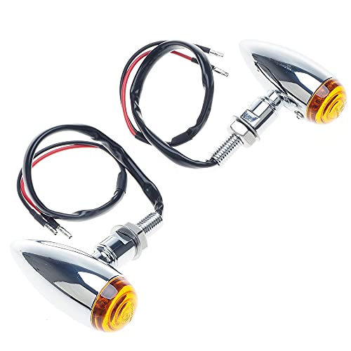Intermitentes para motocicleta APE RACING, estilo bala clásico, de metal cromado, con bombillas y lentes ámbar, ajuste universal para motocicletas con orificios de 10 mm de rosca.