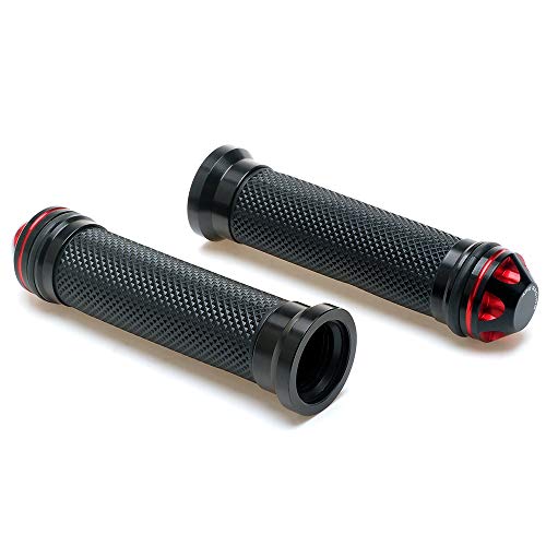 Puños de motocicleta de 7/8" - Puños universales de aluminio CNC con gel y goma para manillar de 7/8" (rojos)