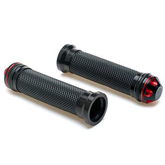 Puños de motocicleta de 7/8" - Puños universales de aluminio CNC con gel y goma para manillar de 7/8" (rojos)