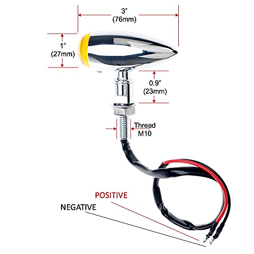 Intermitentes para motocicleta APE RACING, estilo bala clásico, de metal cromado, con bombillas y lentes ámbar, ajuste universal para motocicletas con orificios de 10 mm de rosca.