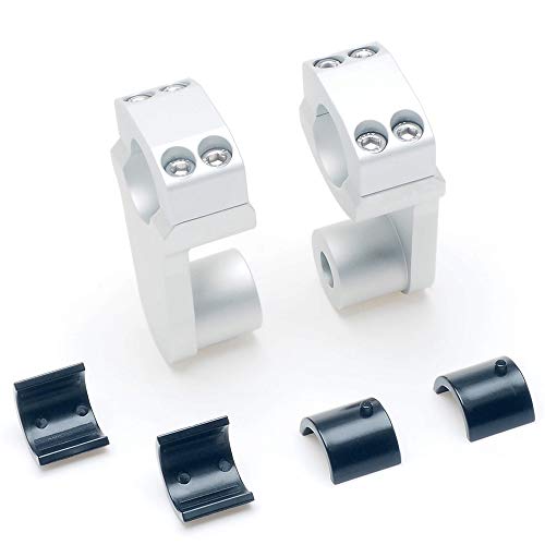 Elevadores de abrazadera de manillar pivotantes APE RACING de 2" de altura, plateados, para manillares de 7/8" o 1 1/8", montaje en abrazadera de potencia de 1-1/8".