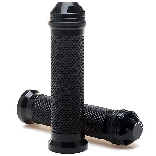 Puños de motocicleta de 7/8" - Puños universales de gel de goma y aluminio CNC con extremo de manillar para ATV, motocicleta y scooter (negro)
