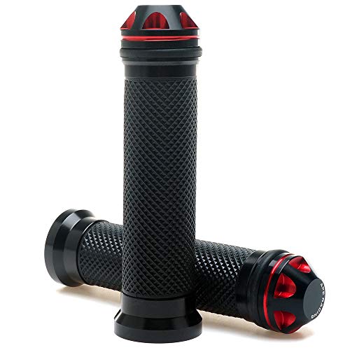 Puños de motocicleta de 7/8" - Puños universales de aluminio CNC con gel y goma para manillar de 7/8" (rojos)