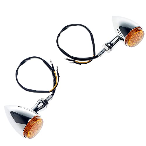 Clignotants moto - APE RACING Clignotants métalliques style balle classique à LED, universels pour motos avec filetage de 10 mm (chrome + lentilles ambrées)