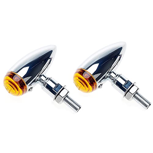 Intermitentes para motocicleta APE RACING, estilo bala clásico, de metal cromado, con bombillas y lentes ámbar, ajuste universal para motocicletas con orificios de 10 mm de rosca.