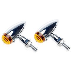 Intermitentes para motocicleta APE RACING, estilo bala clásico, de metal cromado, con bombillas y lentes ámbar, ajuste universal para motocicletas con orificios de 10 mm de rosca.