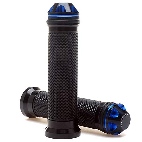 Puños de motocicleta de 7/8" - Puños universales de gel de goma y aluminio CNC con extremo de manillar para ATV, motocicleta y scooter (azul)