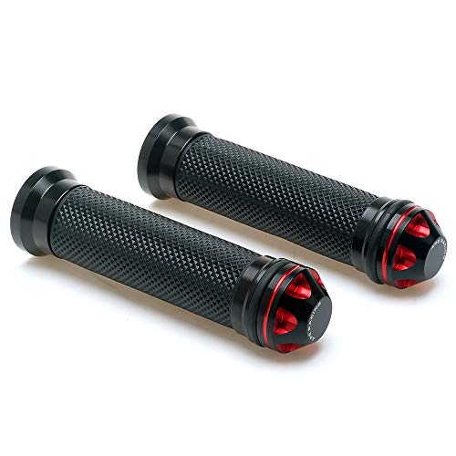 Puños de motocicleta de 7/8" - Puños universales de aluminio CNC con gel y goma para manillar de 7/8" (rojos)