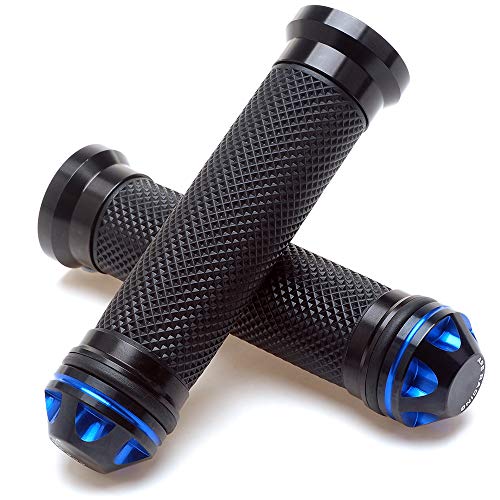Puños de motocicleta de 7/8" - Puños universales de gel de goma y aluminio CNC con extremo de manillar para ATV, motocicleta y scooter (azul)