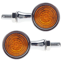 Clignotants moto - APE RACING Clignotants métalliques style balle classique à LED, universels pour motos avec filetage de 10 mm (chrome + lentilles ambrées)