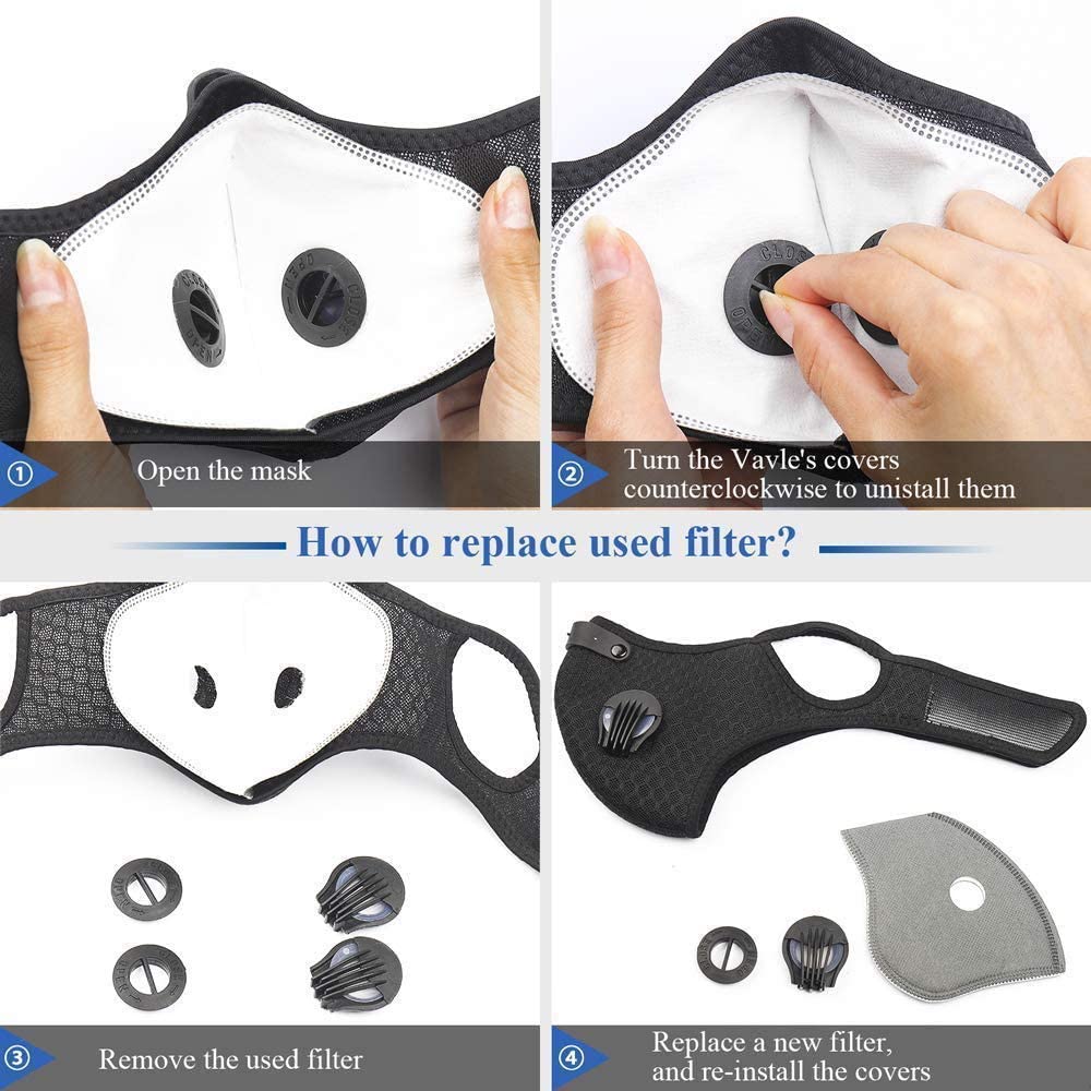 Mascarilla deportiva reutilizable con filtros para exteriores (paquete de 2)