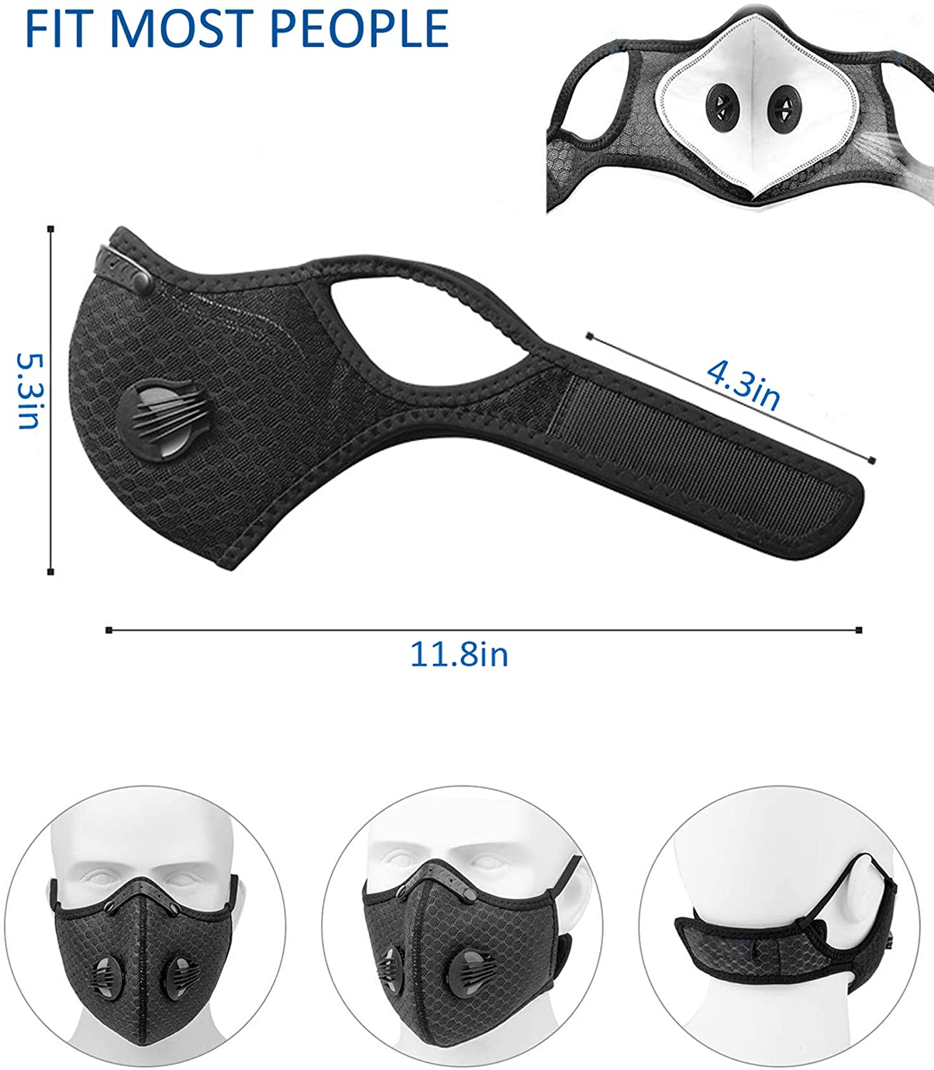 Mascarilla deportiva reutilizable con filtros para exteriores (paquete de 2)