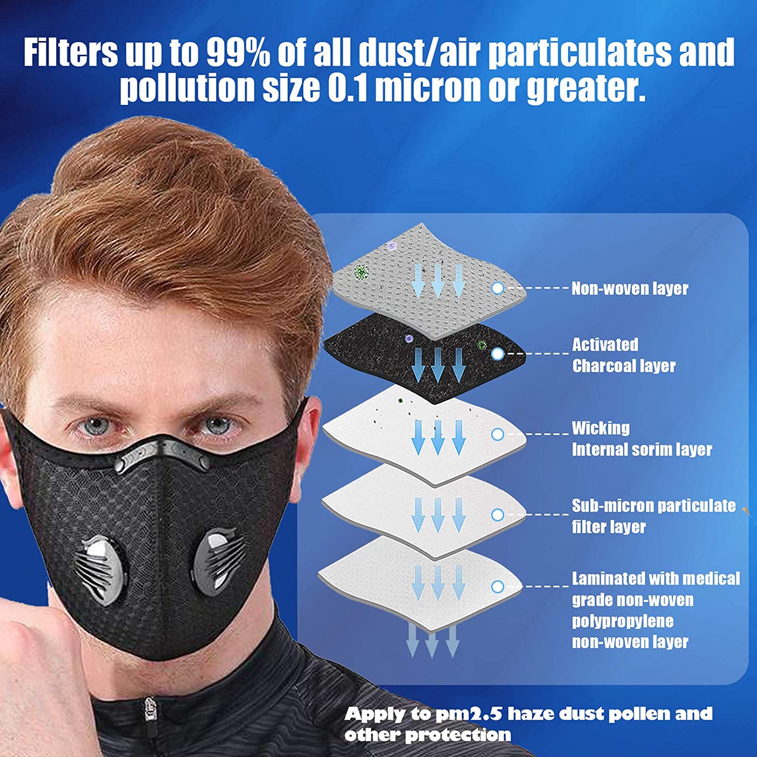 Mascarilla deportiva reutilizable con filtros para exteriores (paquete de 2)