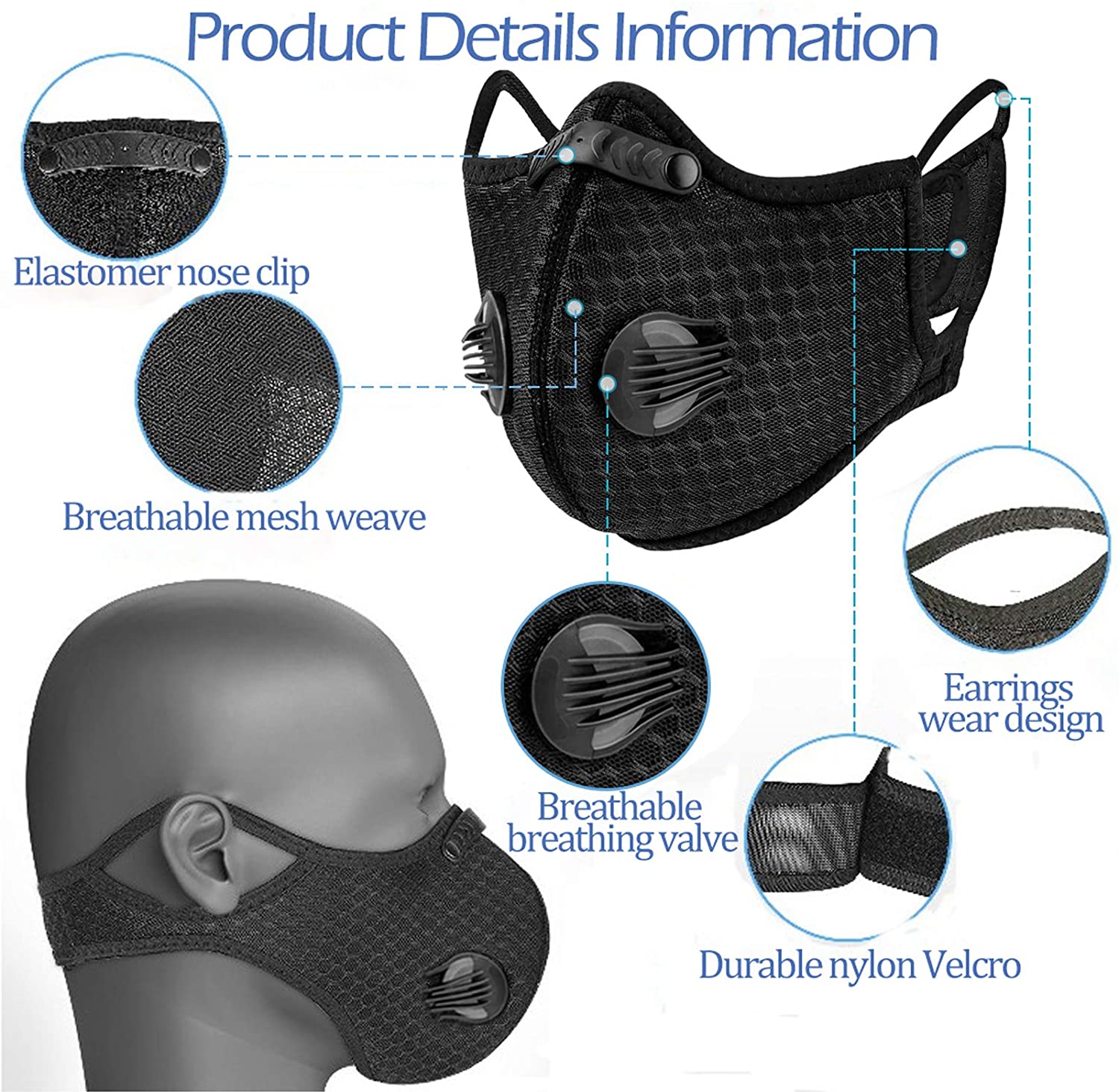 Mascarilla deportiva reutilizable con filtros para exteriores (paquete de 2)